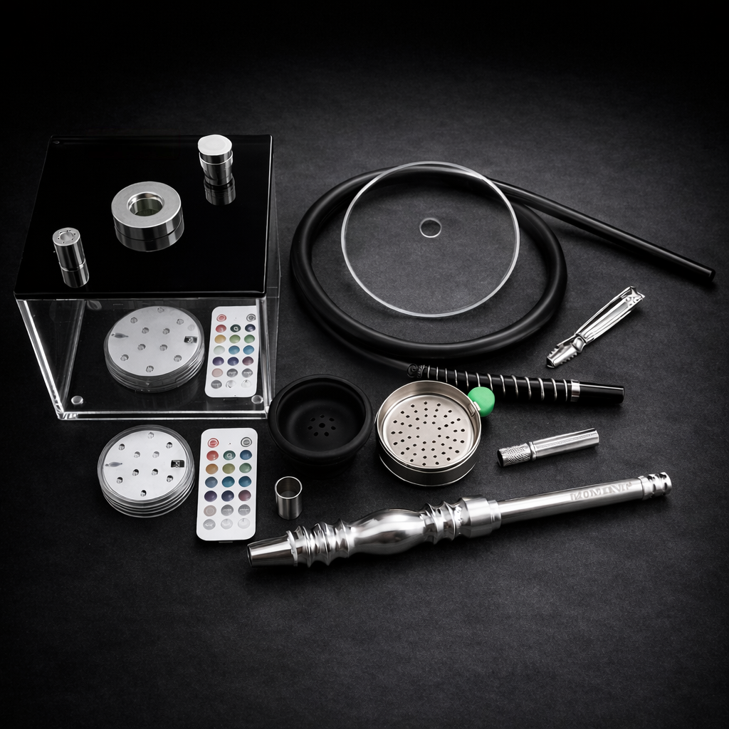 Kaswa Clear Transparent Square Hookah Acrylic Shisha Set with LED Lighting